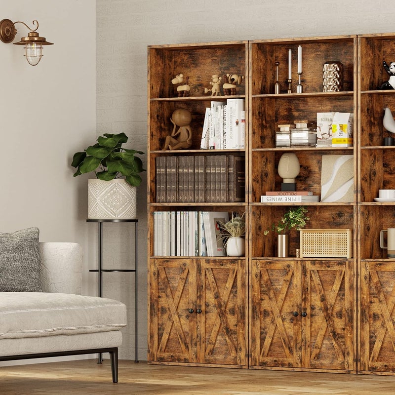 IRONCK Industrial Bookshelves and Bookcases with Doors Floor Standing 6 Shelf Display Storage Shelves 70 in Tall Bookcase for Home Office, Living Room - Image 2